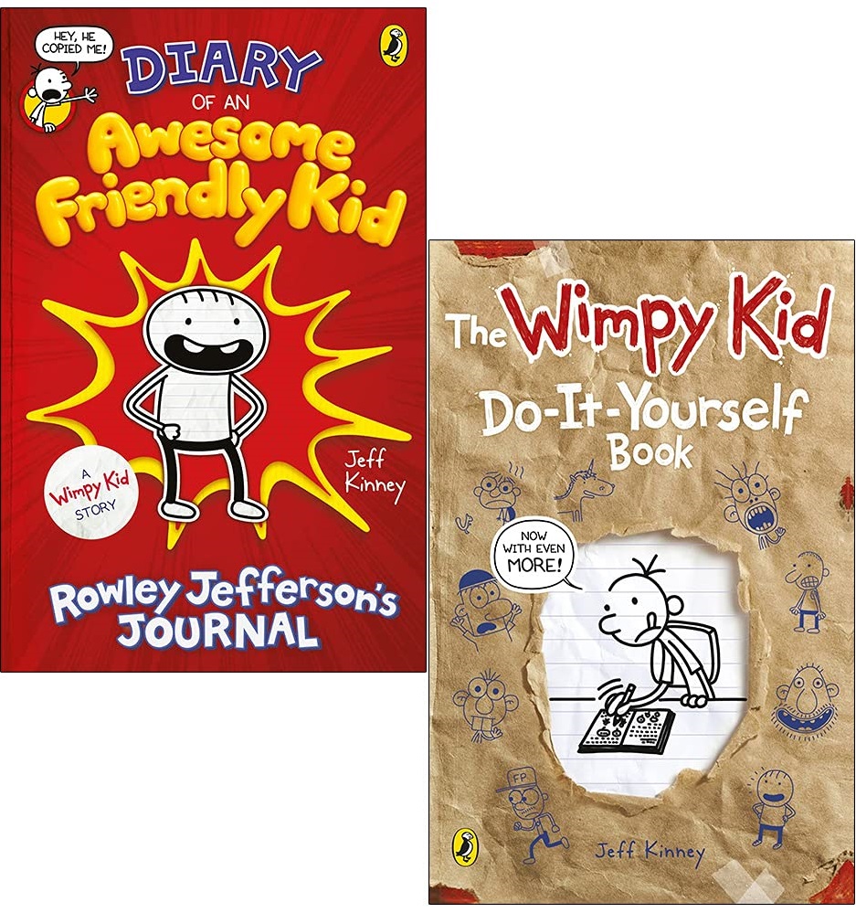 Diary of a Wimpy Kid 2 Books Collection Set By Jeff Kinney (Diary of an Awesome Friendly Kid [Hardcover] Do-It-Yourself Book)